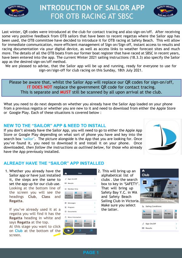 Sailor App Introduction at SBSC PAGE 1 July 2021 1